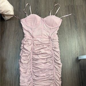 Revamped Blush Pink Ruched Mini Dress